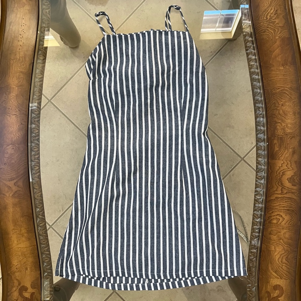 Grey and White Striped Dress. Size Large. RUNS SMALL